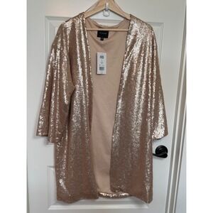 The Limited Womens Champagne Gold Sequin Open Front Duster Cardigan LGM30035BK M
